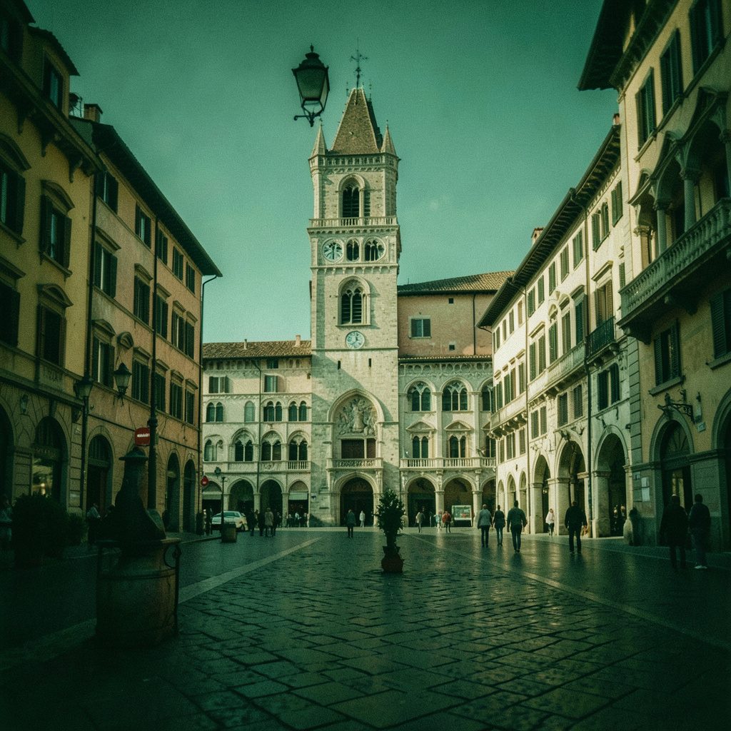 Piazza della Signoria with its historic statues and Palazzo Vecchio under a bright sky